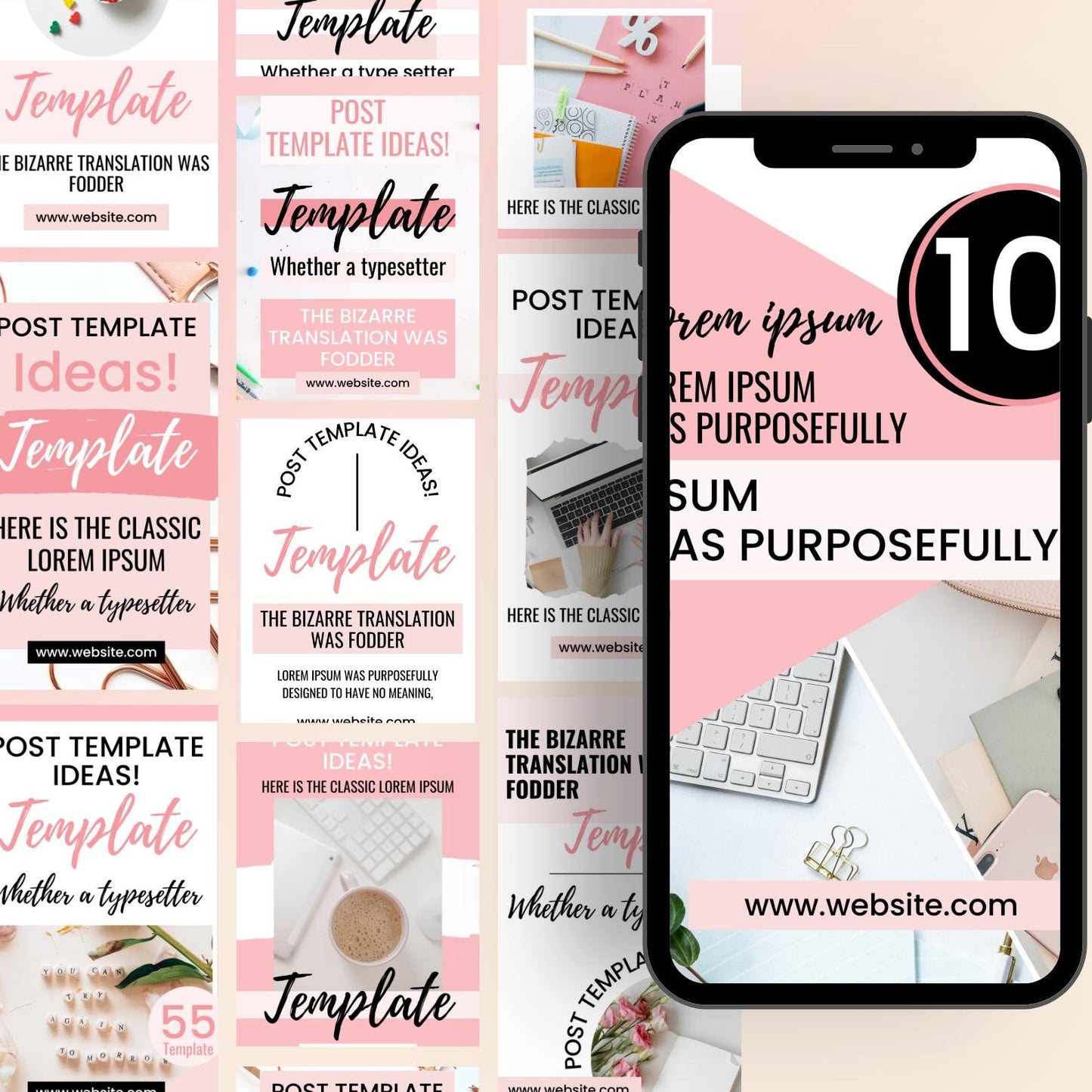 Feminine Pinterest-Inspired Instagram Templates, Social Media, Canva Bundle (Digital Download)
