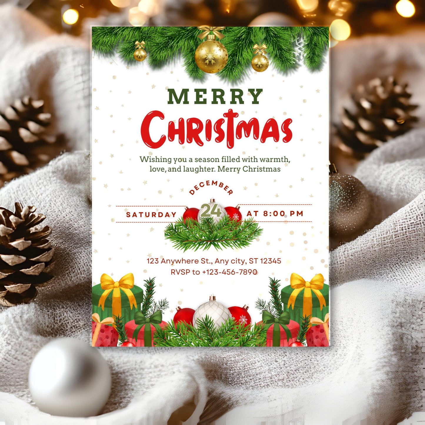 Invito alla festa di Natale: modello Canva modificabile (download digitale)