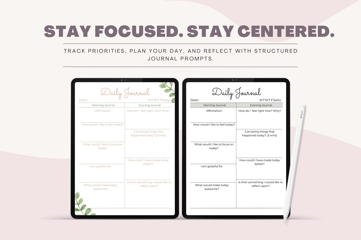 Mindfulness Daily Journal Printable , Self Care & Reflection Diary , Daily Gratitude Planner , Digital PDF Download