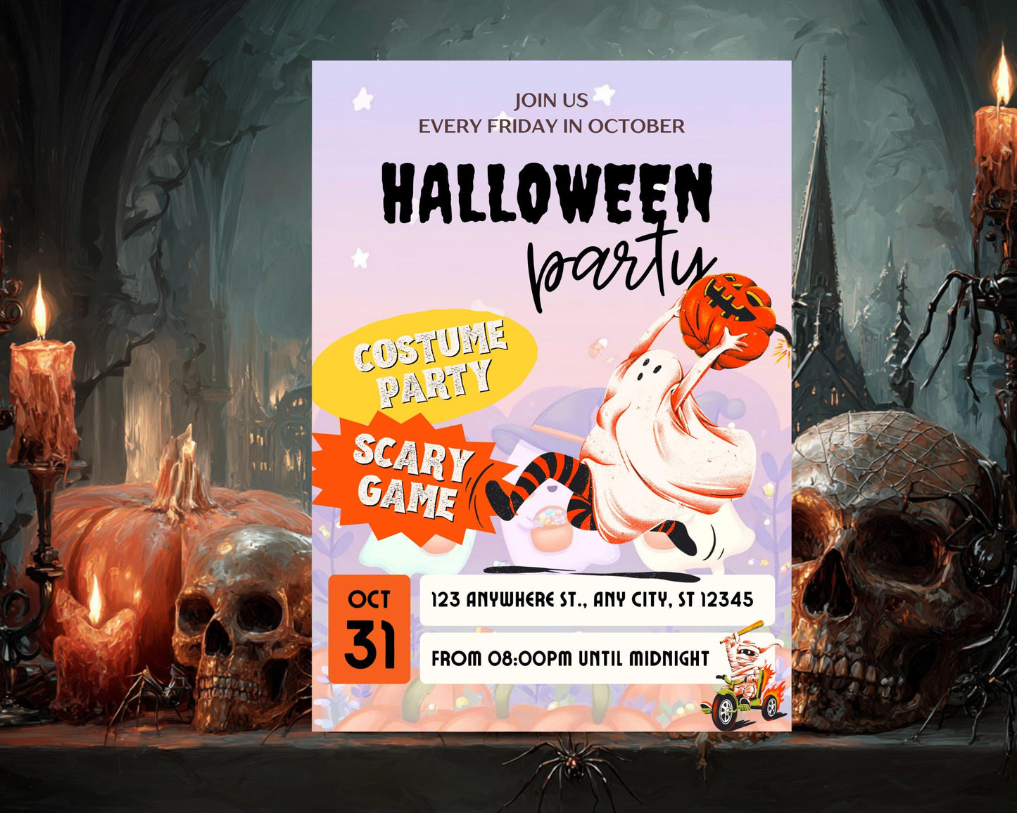 Ghost Parade Halloween Party Invitation: Spooky, Editable Canva Template