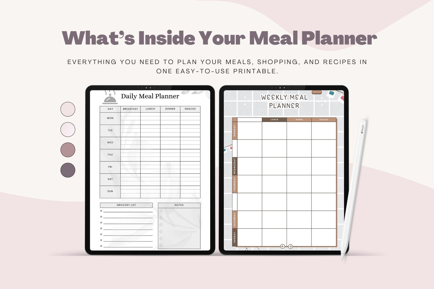 Planner pasti stampabile: organizzatore di menu settimanale e lista della spesa (download digitale)