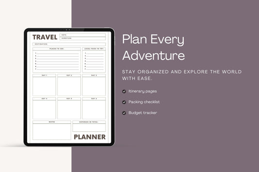 Printable Travel Planner PDF, Vacation Itinerary, Travel Journal (Instant Download)