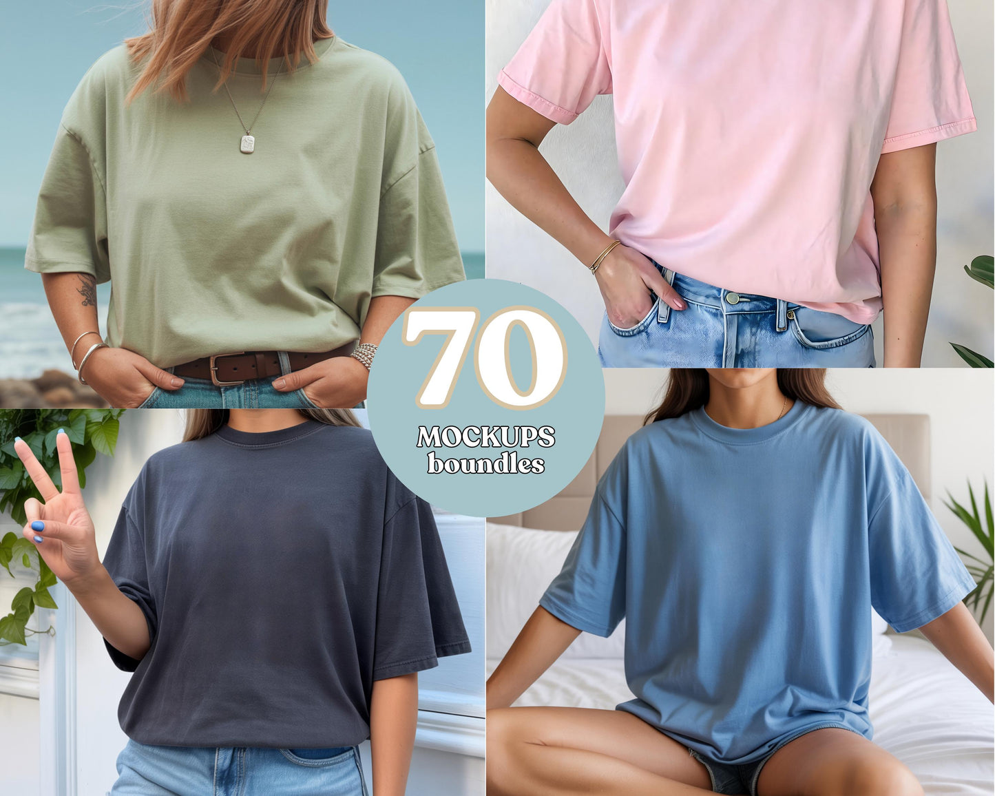 Comfort Colors 1717 T-Shirt Mockup Bundle, 70 Boho Oversized Tee Mockups