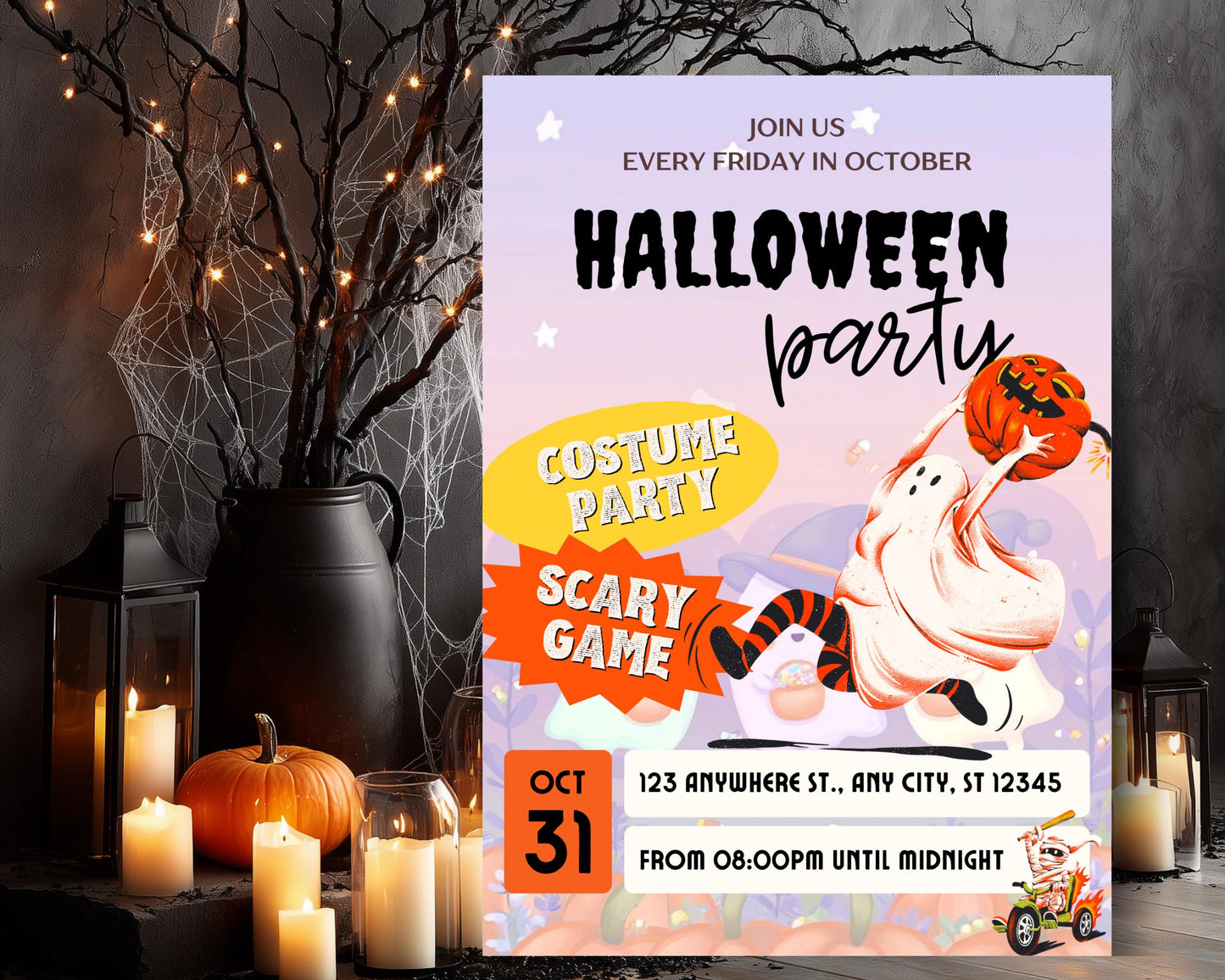 Ghost Parade Halloween Party Invitation: Spooky, Editable Canva Template