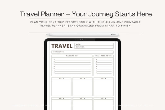 Printable Travel Planner PDF, Vacation Itinerary, Travel Journal (Instant Download)