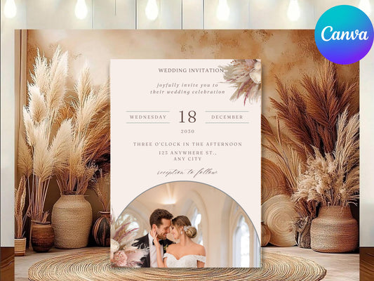 Elegant Wedding Invitation Template: Minimalist Photo Canva Suite