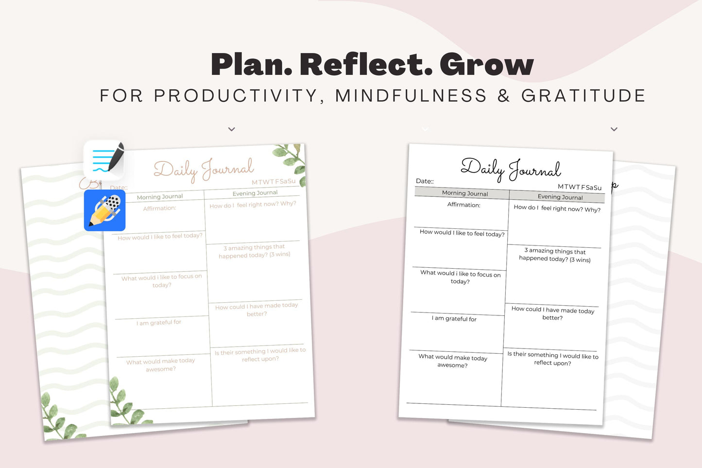 Mindfulness Daily Journal Printable , Self Care & Reflection Diary , Daily Gratitude Planner , Digital PDF Download