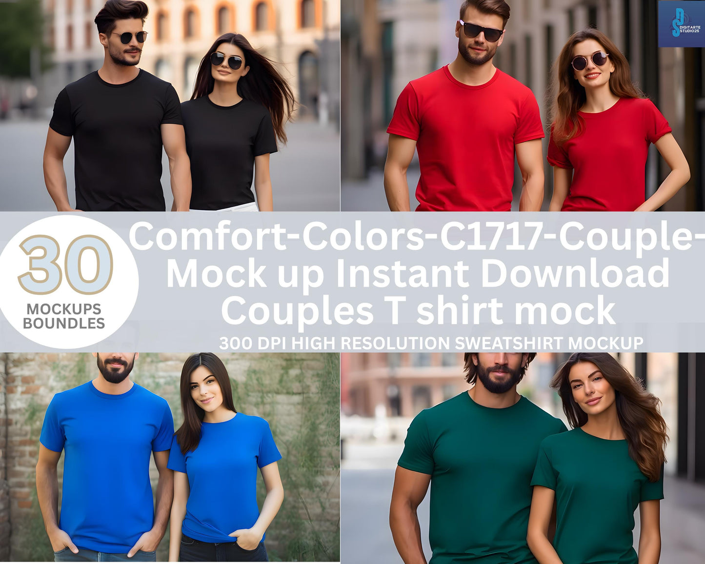 Comfort Colors C1717 Couple T-Shirt Mockup (Instant Download)