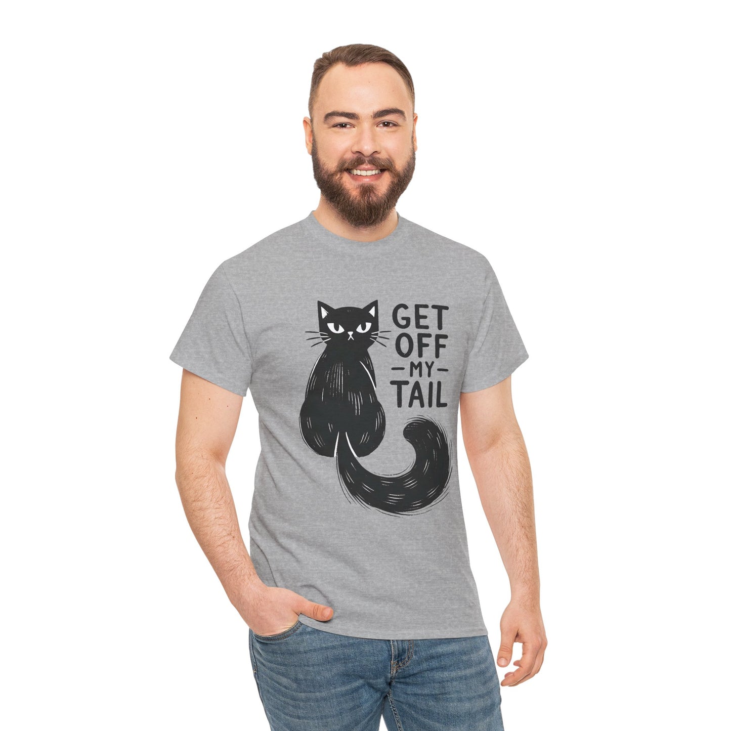 Cat T-Shirt — "Get Off My Tail" Funny Black Cat Tee