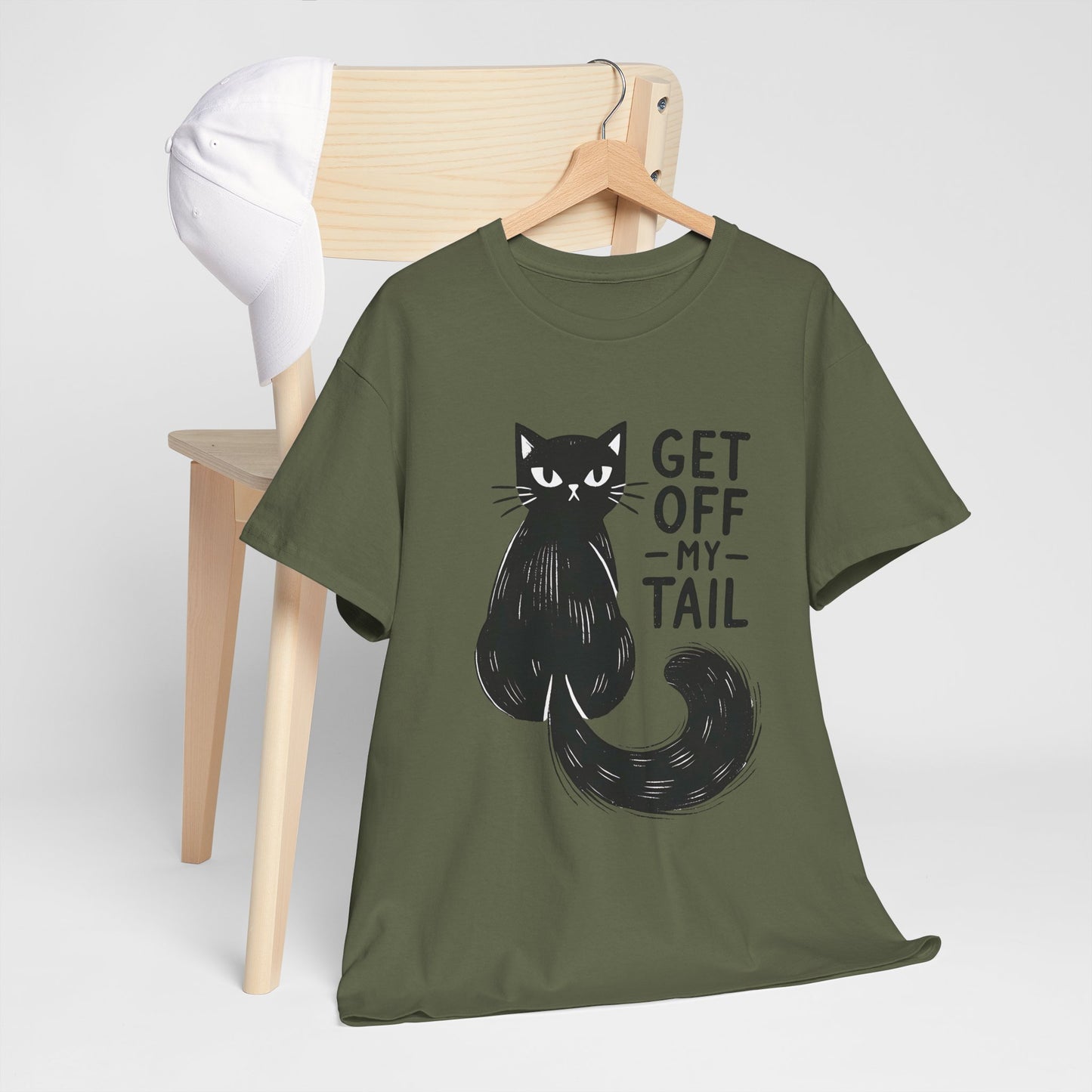 Cat T-Shirt — "Get Off My Tail" Funny Black Cat Tee