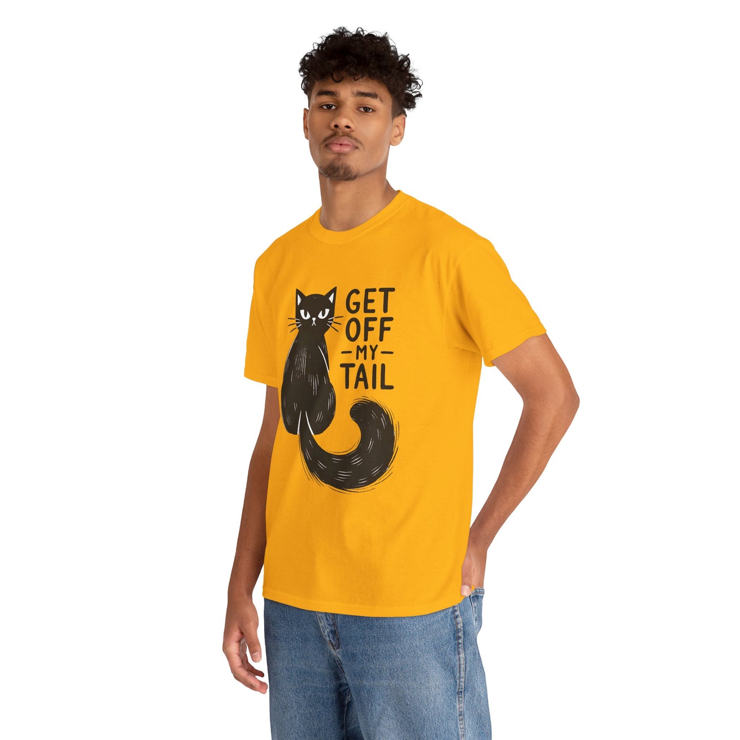 Cat T-Shirt — "Get Off My Tail" Funny Black Cat Tee