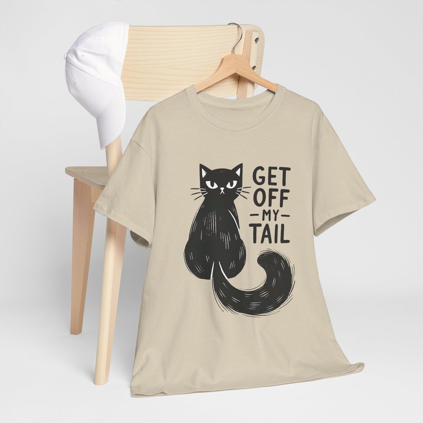Cat T-Shirt — "Get Off My Tail" Funny Black Cat Tee