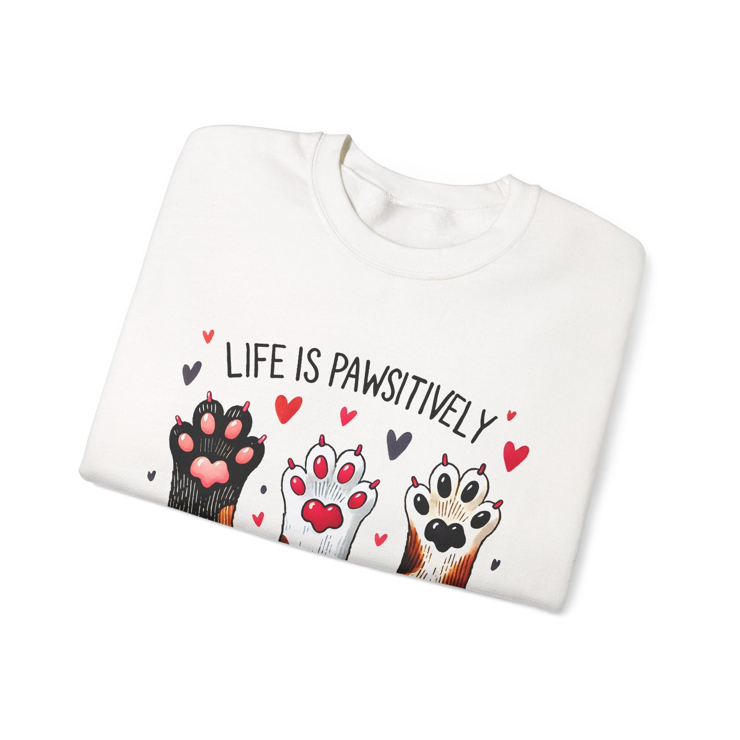 Cat Paw Sweatshirt – "Life Is Pawsitively Meowvelous" Cute Cat Lover Crewneck