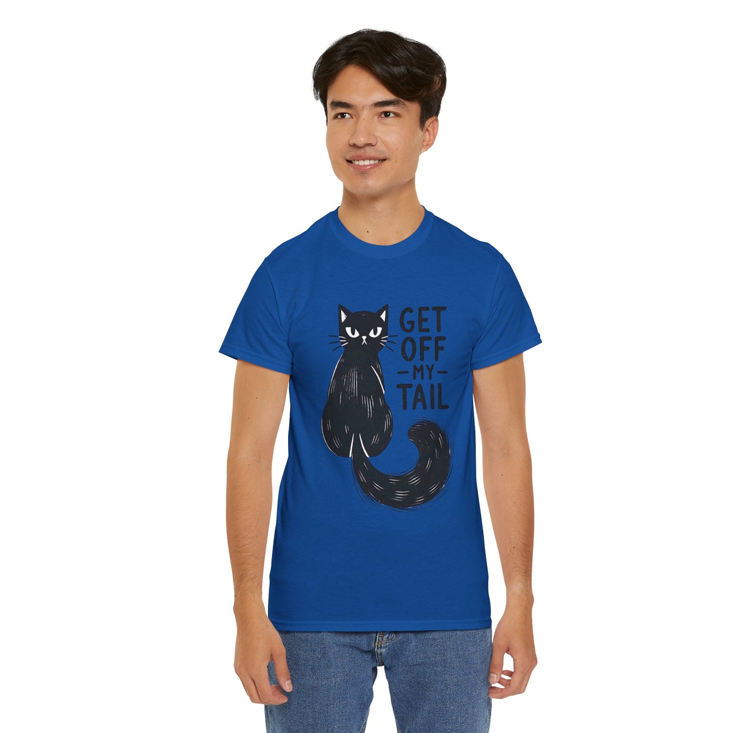Cat T-Shirt — "Get Off My Tail" Funny Black Cat Tee