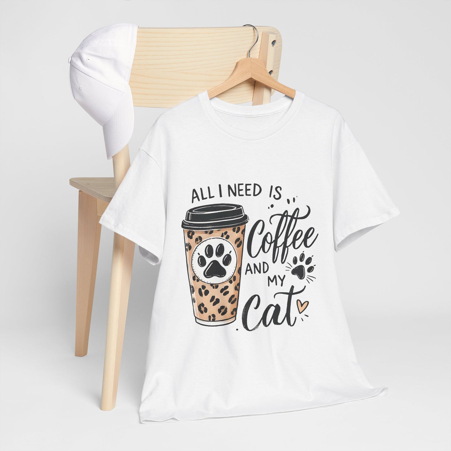 Coffee and My Cat T-Shirt — Leopard Coffee Cup Cat Paw Tee