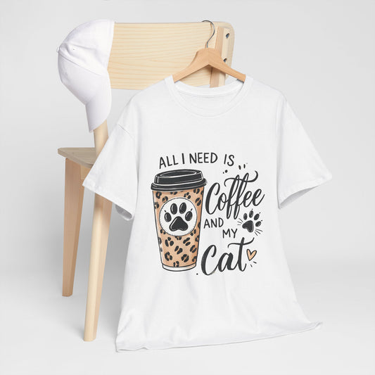 Coffee and My Cat T-Shirt — Leopard Coffee Cup Cat Paw Tee