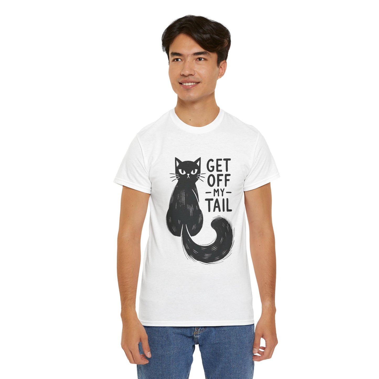 Cat T-Shirt — "Get Off My Tail" Funny Black Cat Tee
