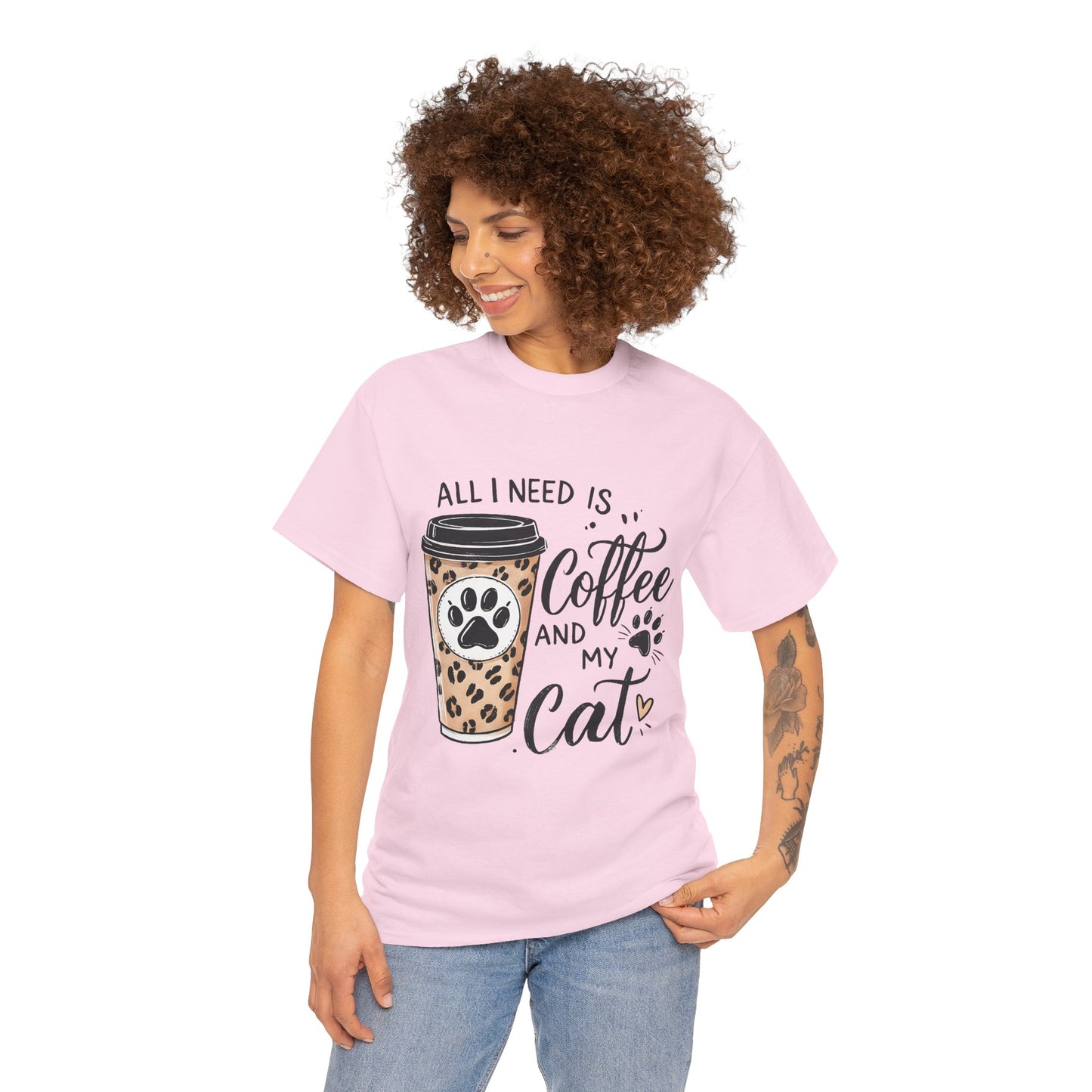 Coffee and My Cat T-Shirt — Leopard Coffee Cup Cat Paw Tee