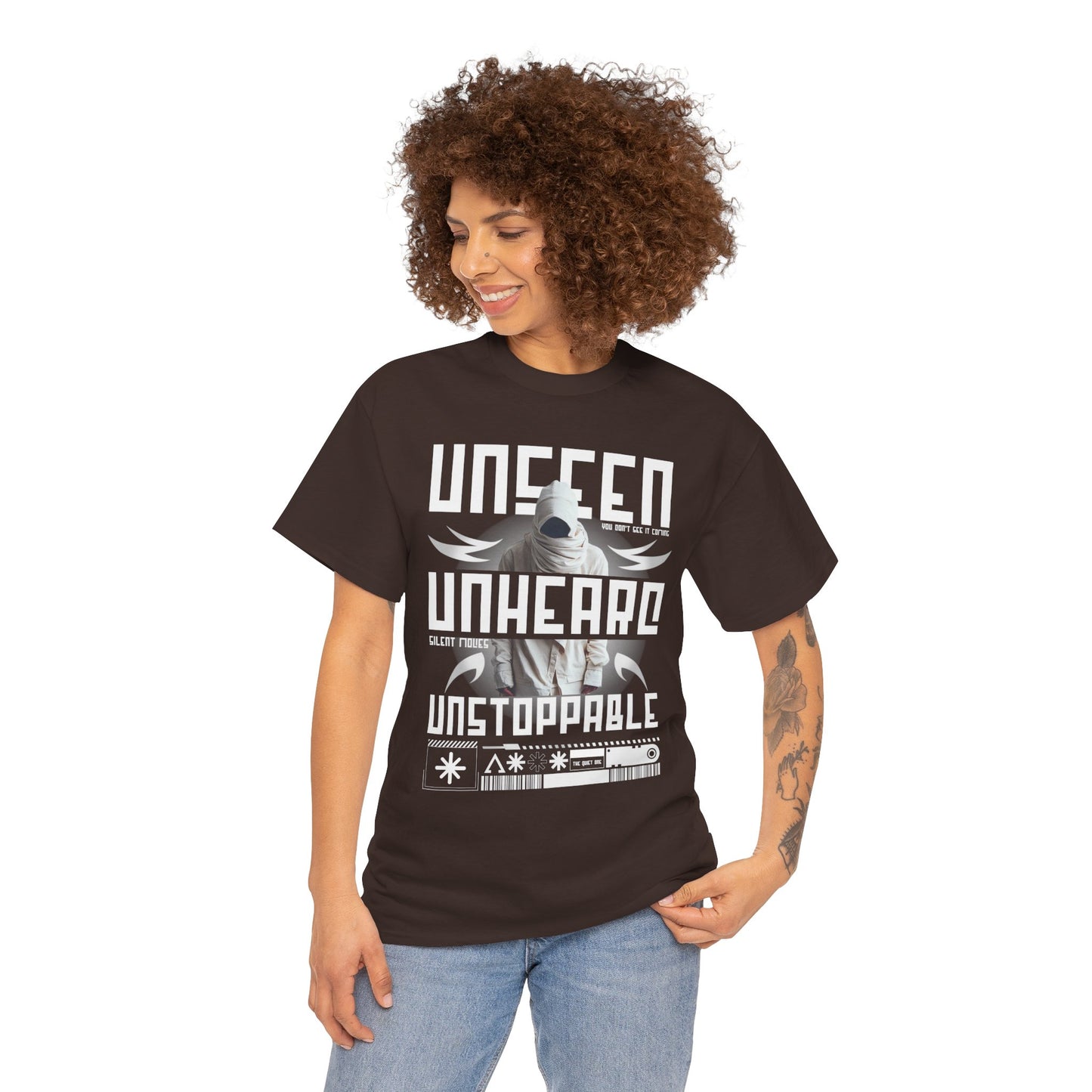 T-Shirt — "Unseen, Unheard, Unstoppable" Graphic Tee (Bold Futuristic Design)