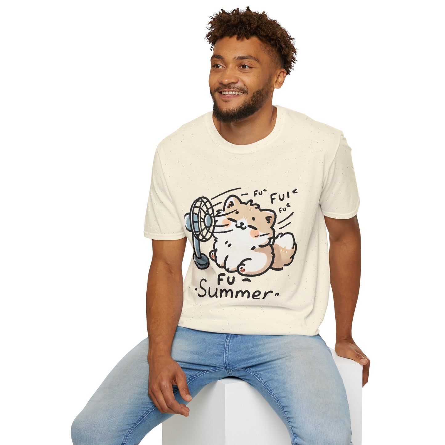 Funny Summer Shirt - Cute Fluffy Dog Cooling Off Tee (Fu Summer)