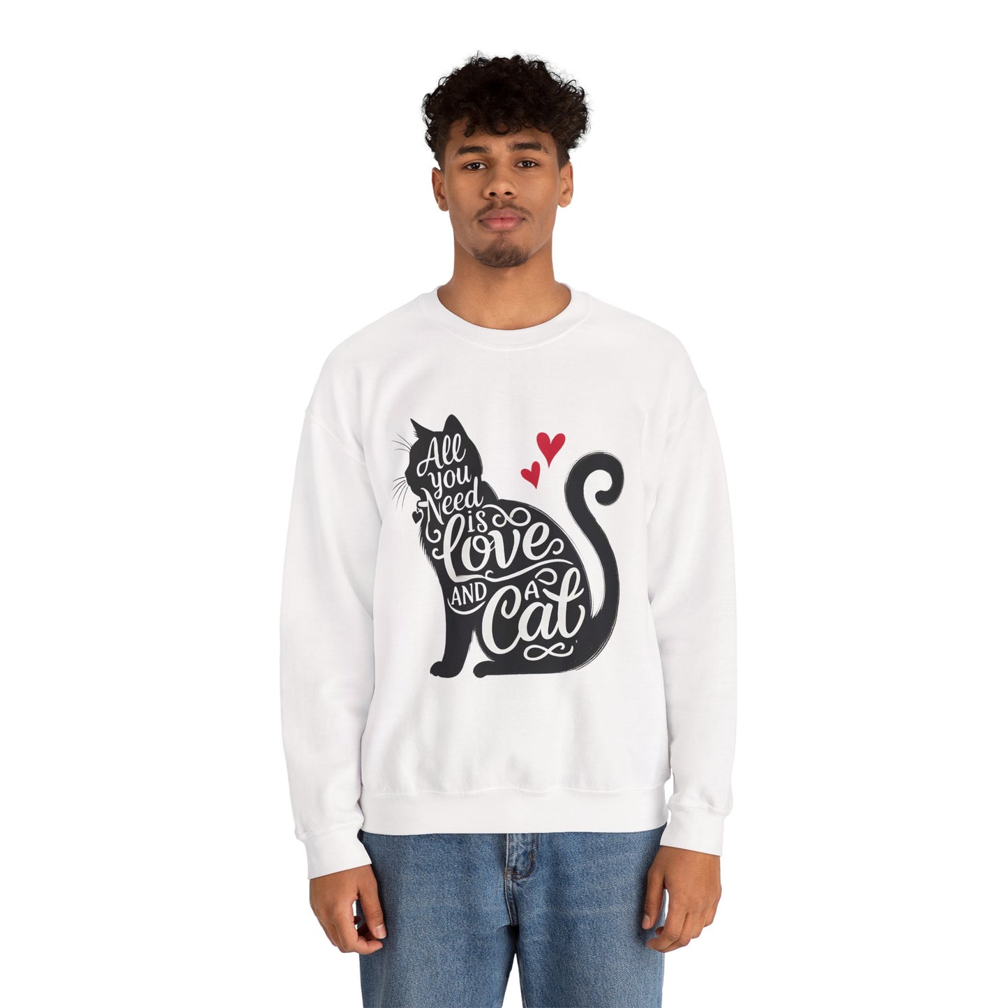 All You Need Is Love and a Cat sweatshirt - Cat Lover Crewneck Sweatshirt