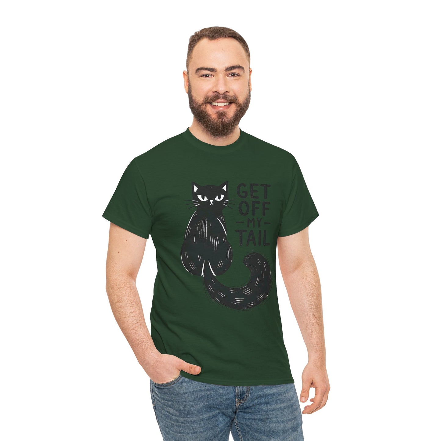 Cat T-Shirt — "Get Off My Tail" Funny Black Cat Tee