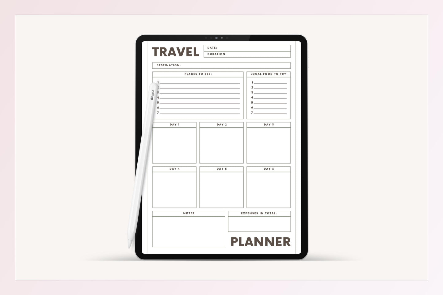 Planner di viaggio stampabile: modello di itinerario per le vacanze (PDF)