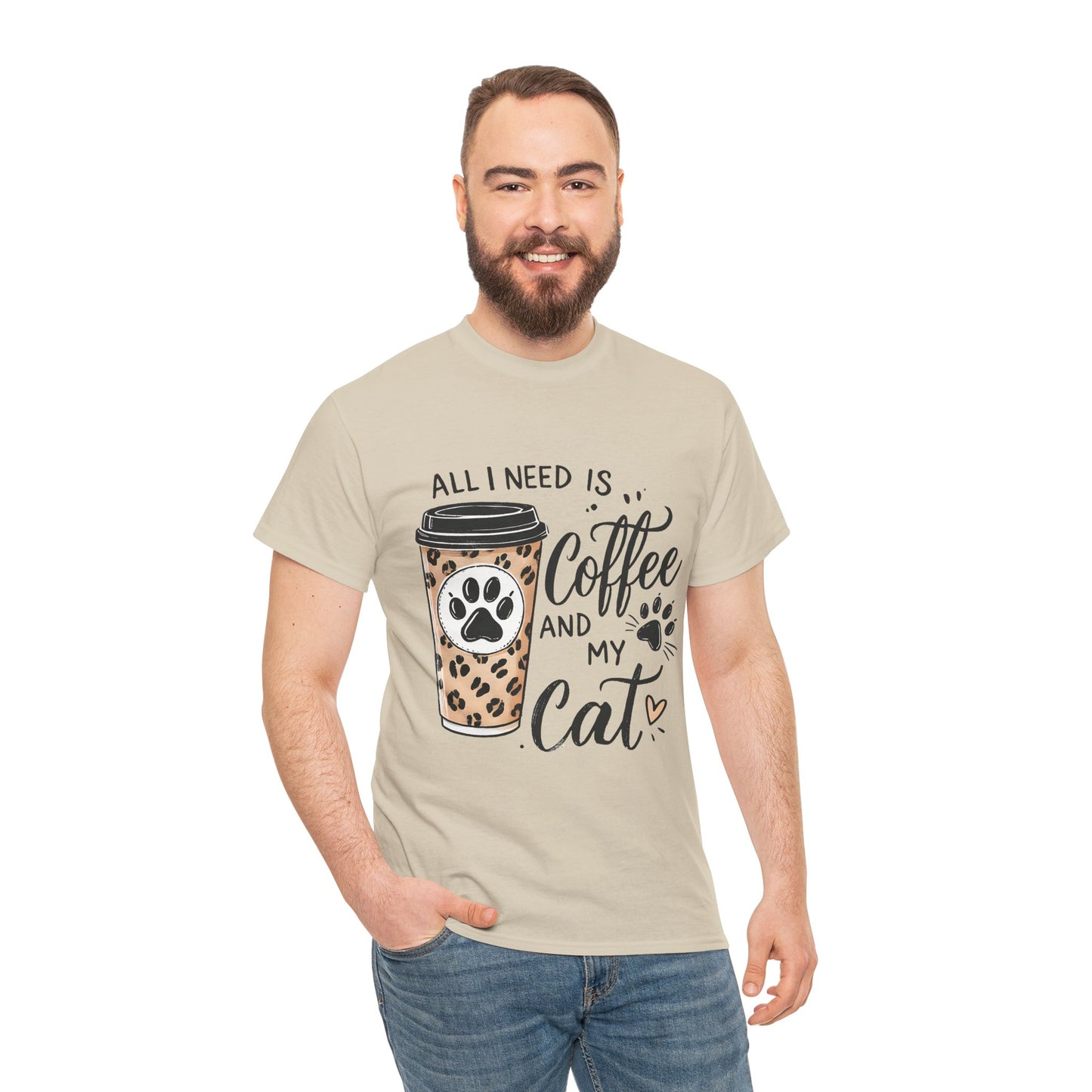 Coffee and My Cat T-Shirt — Leopard Coffee Cup Cat Paw Tee