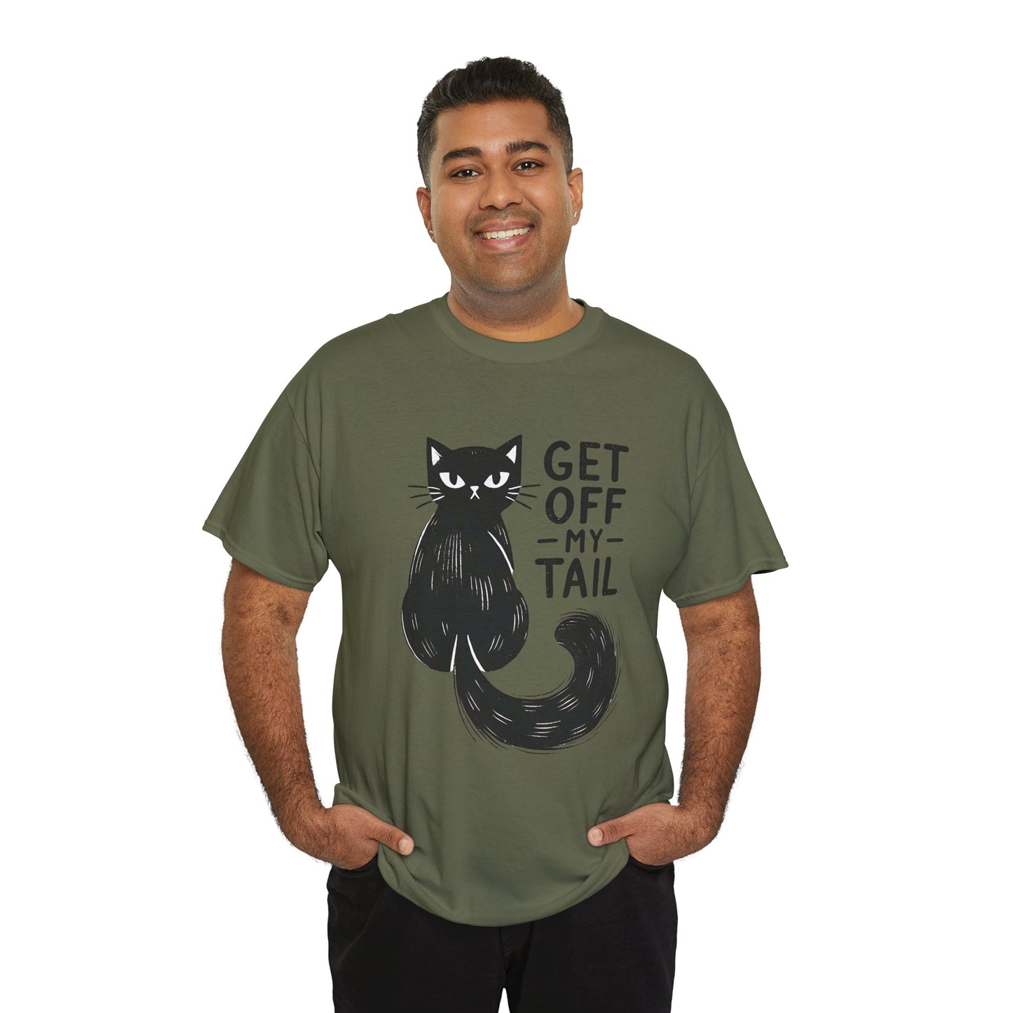 Cat T-Shirt — "Get Off My Tail" Funny Black Cat Tee