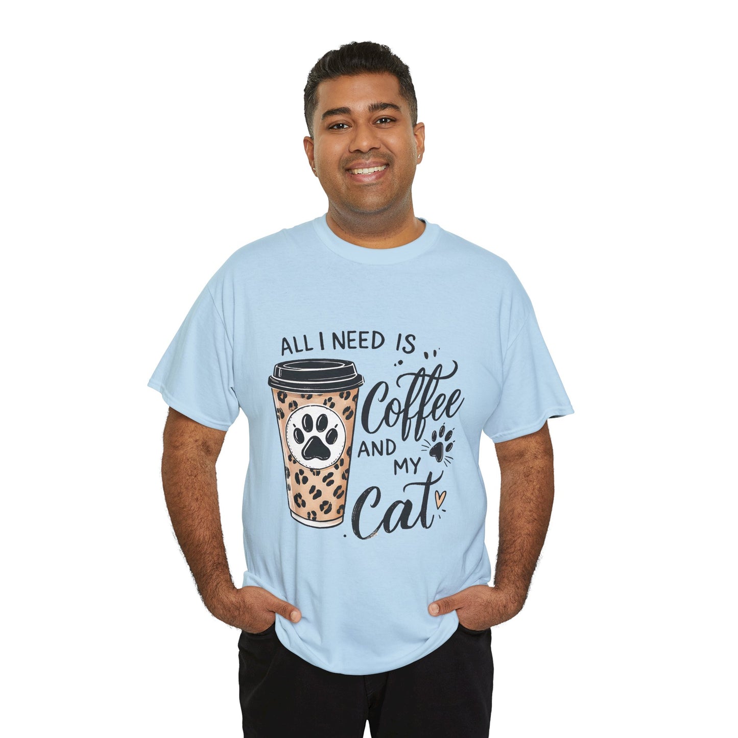 Coffee and My Cat T-Shirt — Leopard Coffee Cup Cat Paw Tee