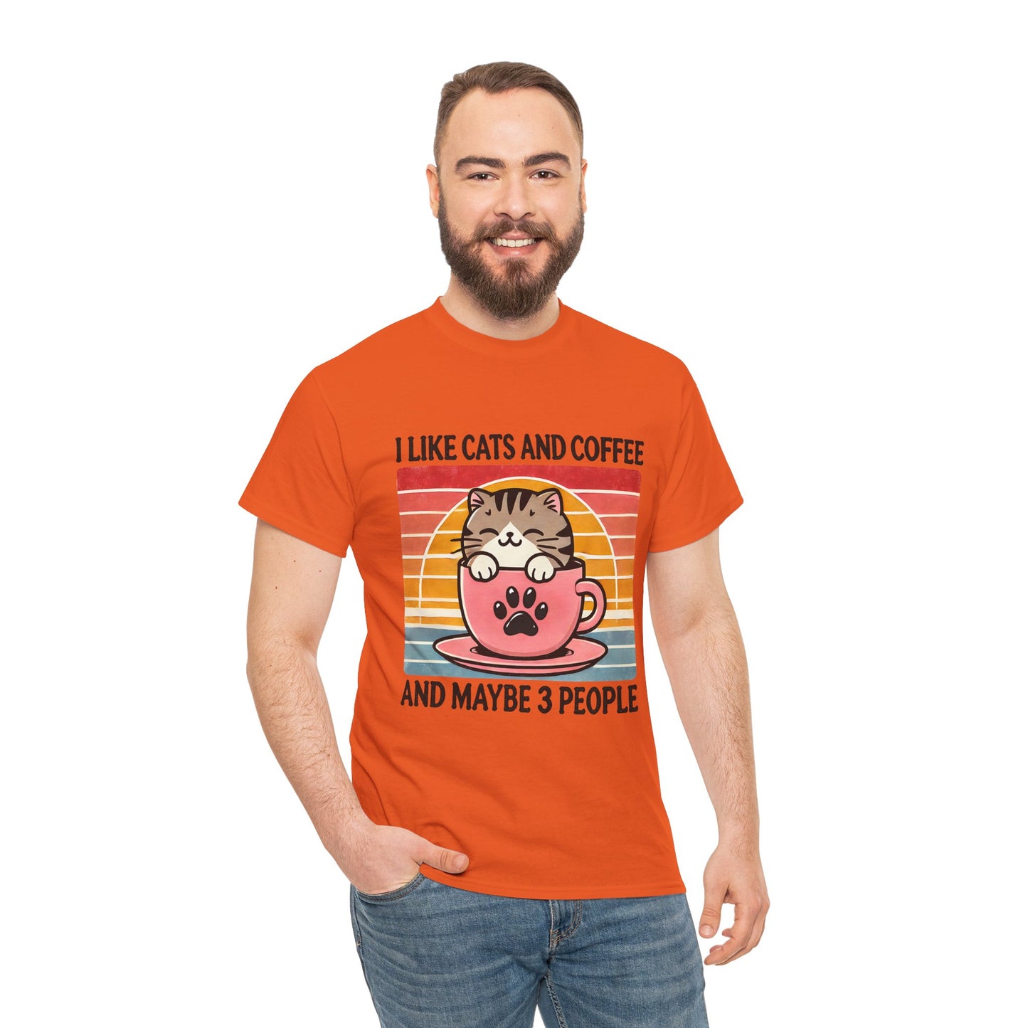 Cat & Coffee T-Shirt — "I Like Cats and Coffee and Maybe 3 People" Cute Vintage Tee