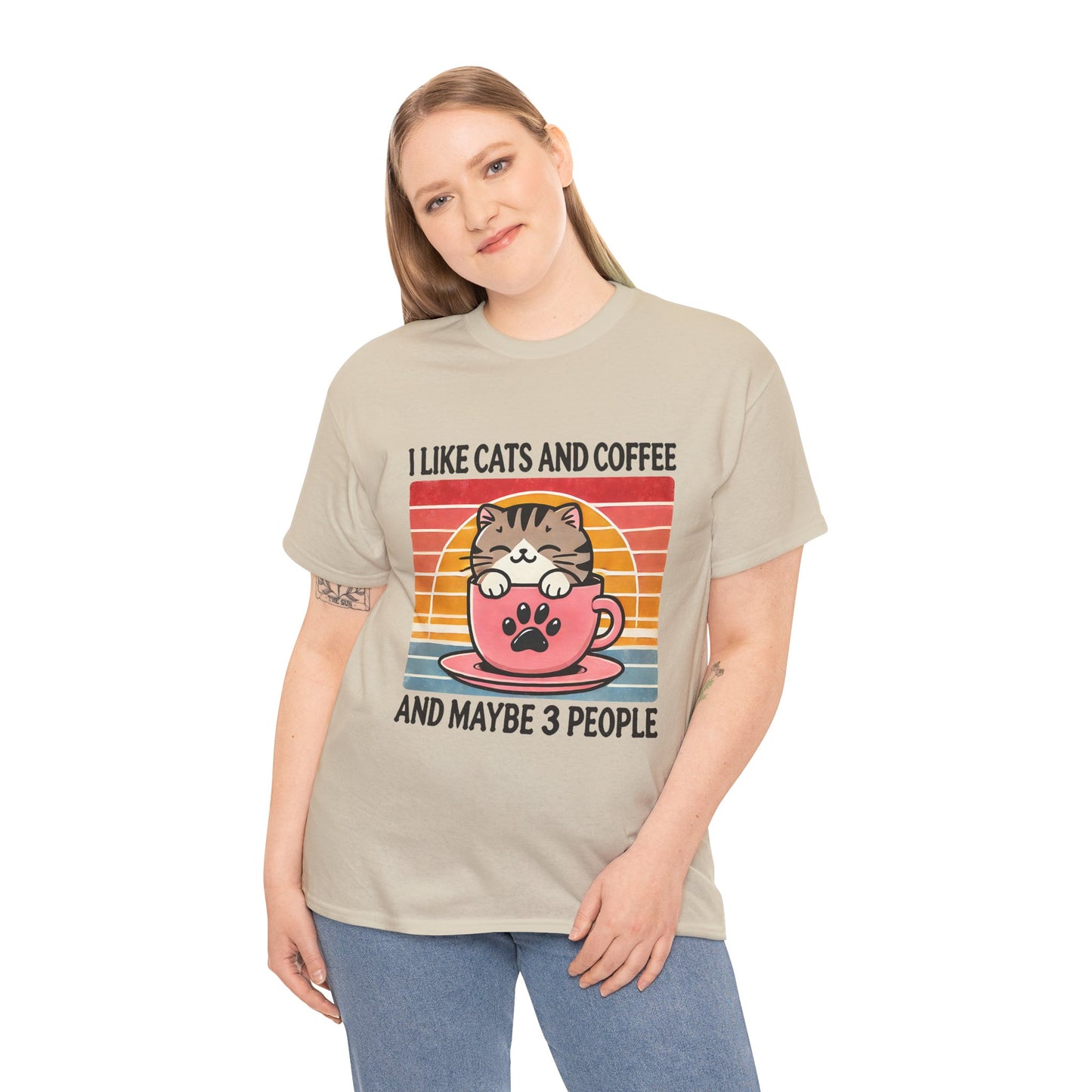 Cat & Coffee T-Shirt — "I Like Cats and Coffee and Maybe 3 People" Cute Vintage Tee