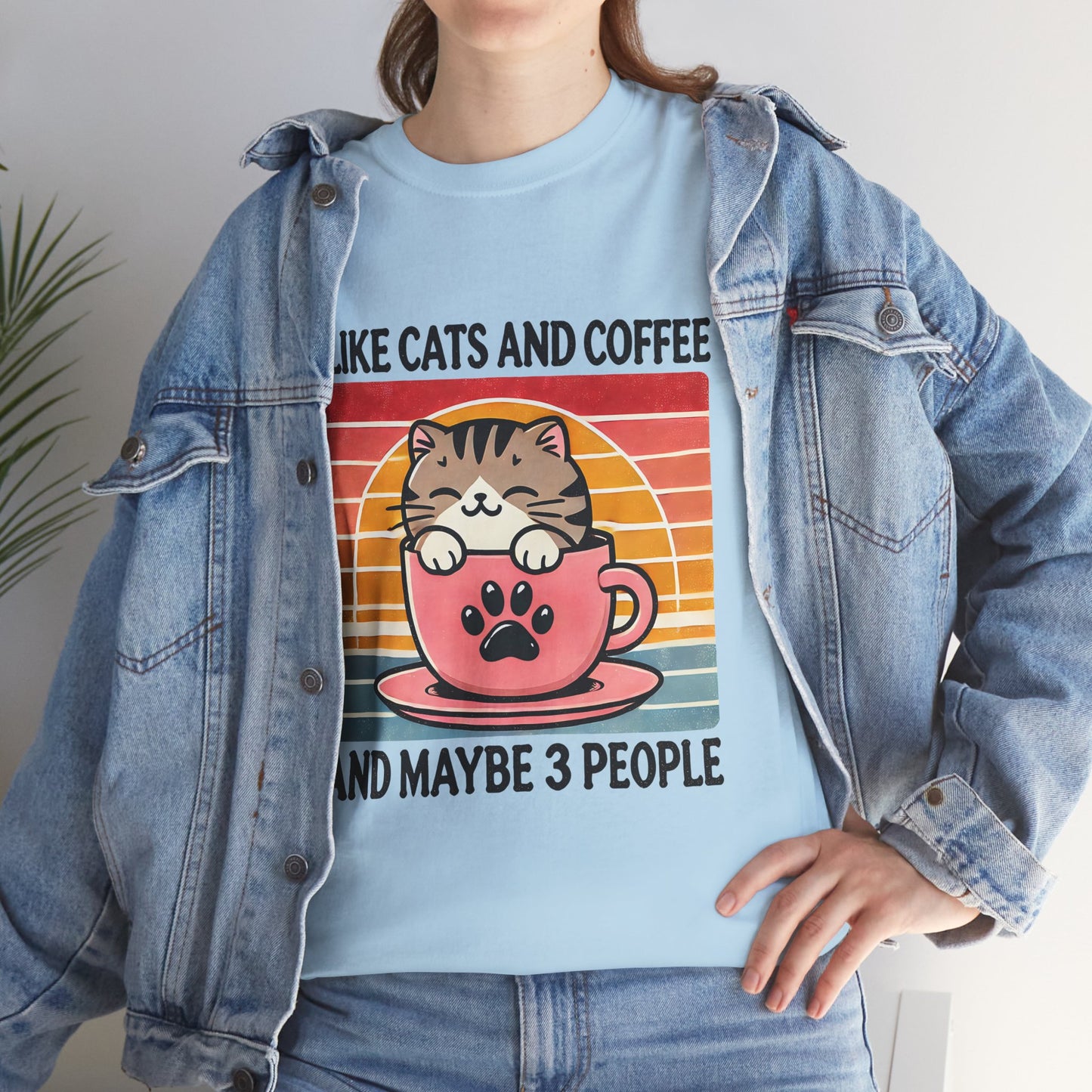 Cat & Coffee T-Shirt — "I Like Cats and Coffee and Maybe 3 People" Cute Vintage Tee