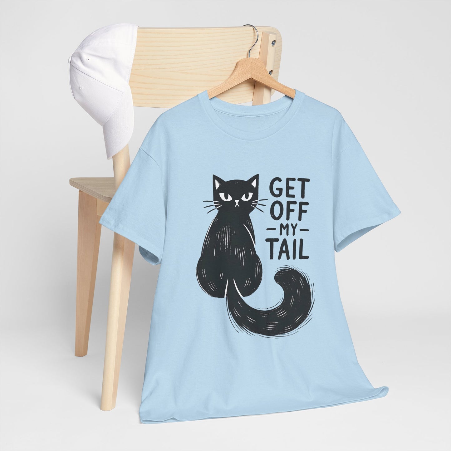 Cat T-Shirt — "Get Off My Tail" Funny Black Cat Tee
