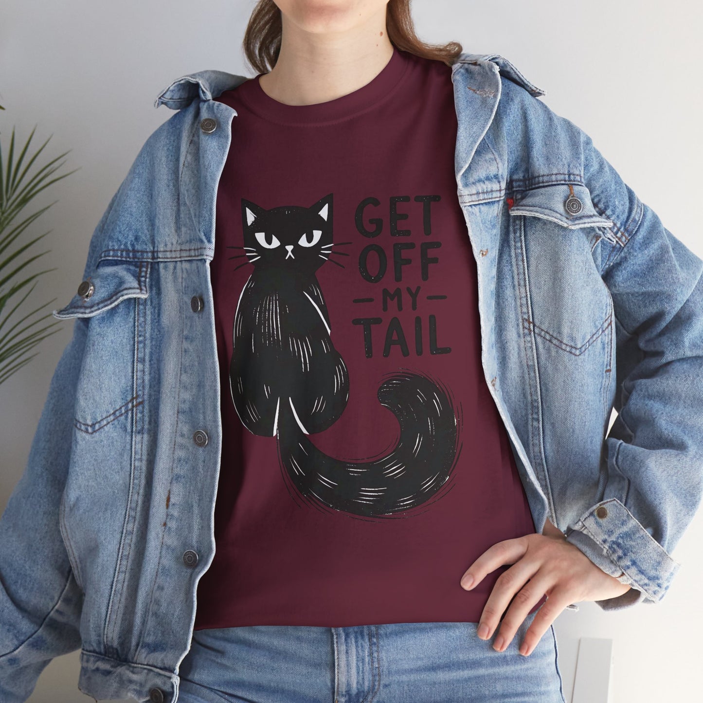 Cat T-Shirt — "Get Off My Tail" Funny Black Cat Tee