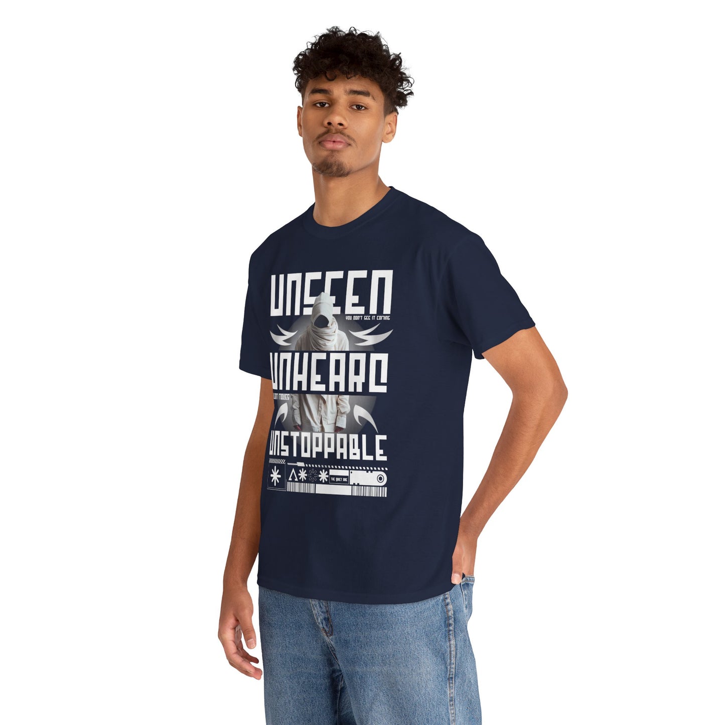T-Shirt — "Unseen, Unheard, Unstoppable" Graphic Tee (Bold Futuristic Design)