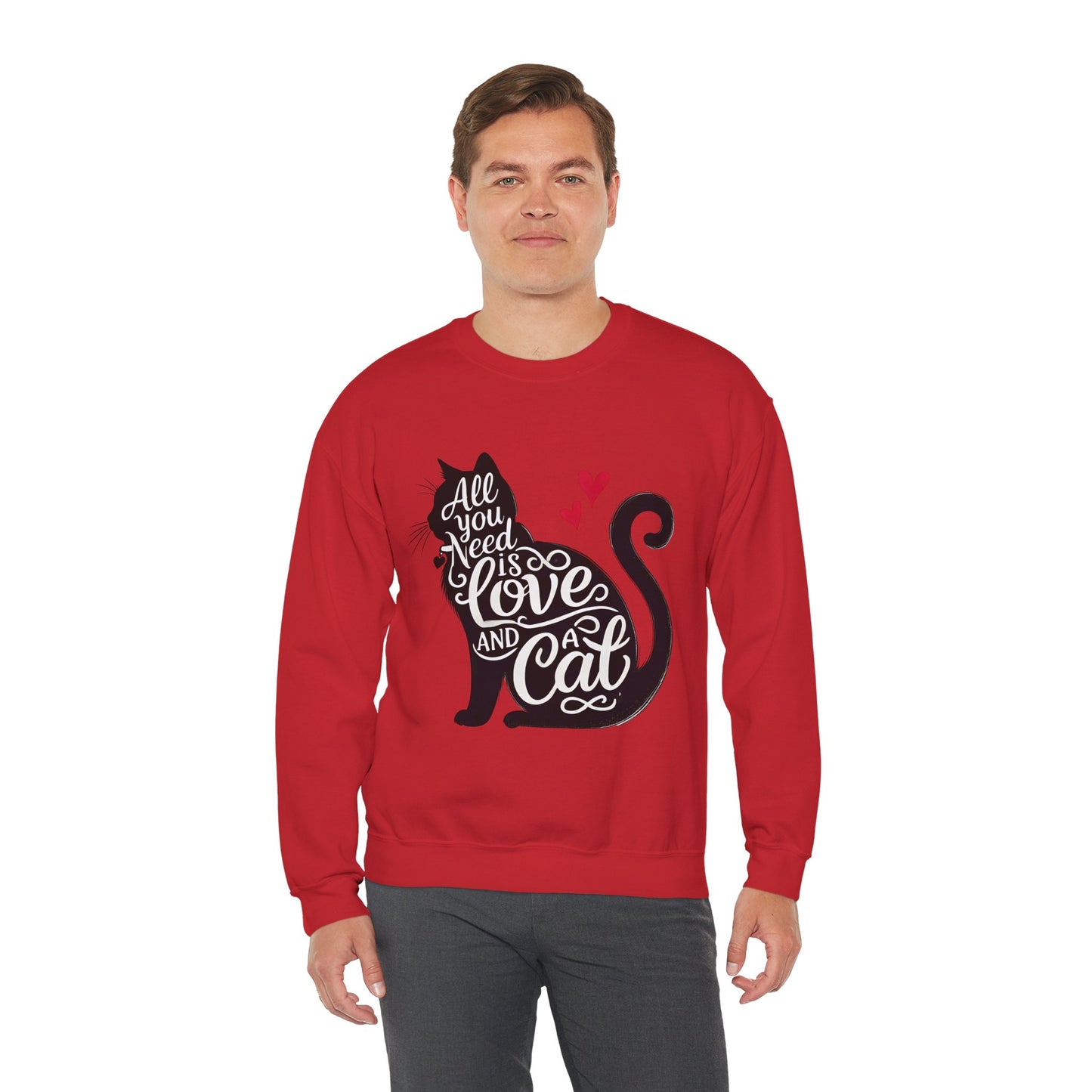 All You Need Is Love and a Cat sweatshirt - Cat Lover Crewneck Sweatshirt