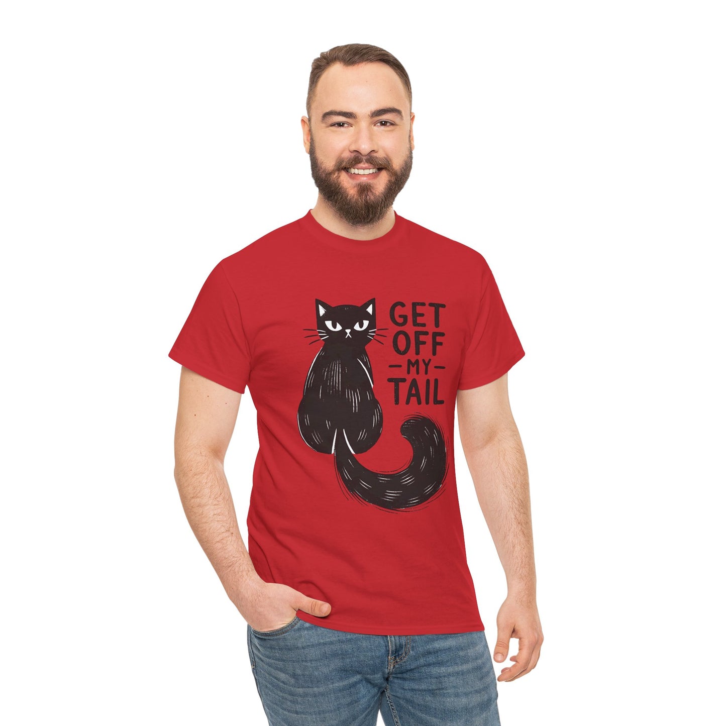 Cat T-Shirt — "Get Off My Tail" Funny Black Cat Tee