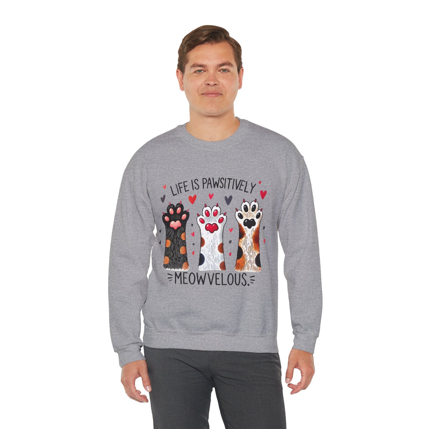 Cat Paw Sweatshirt – "Life Is Pawsitively Meowvelous" Cute Cat Lover Crewneck