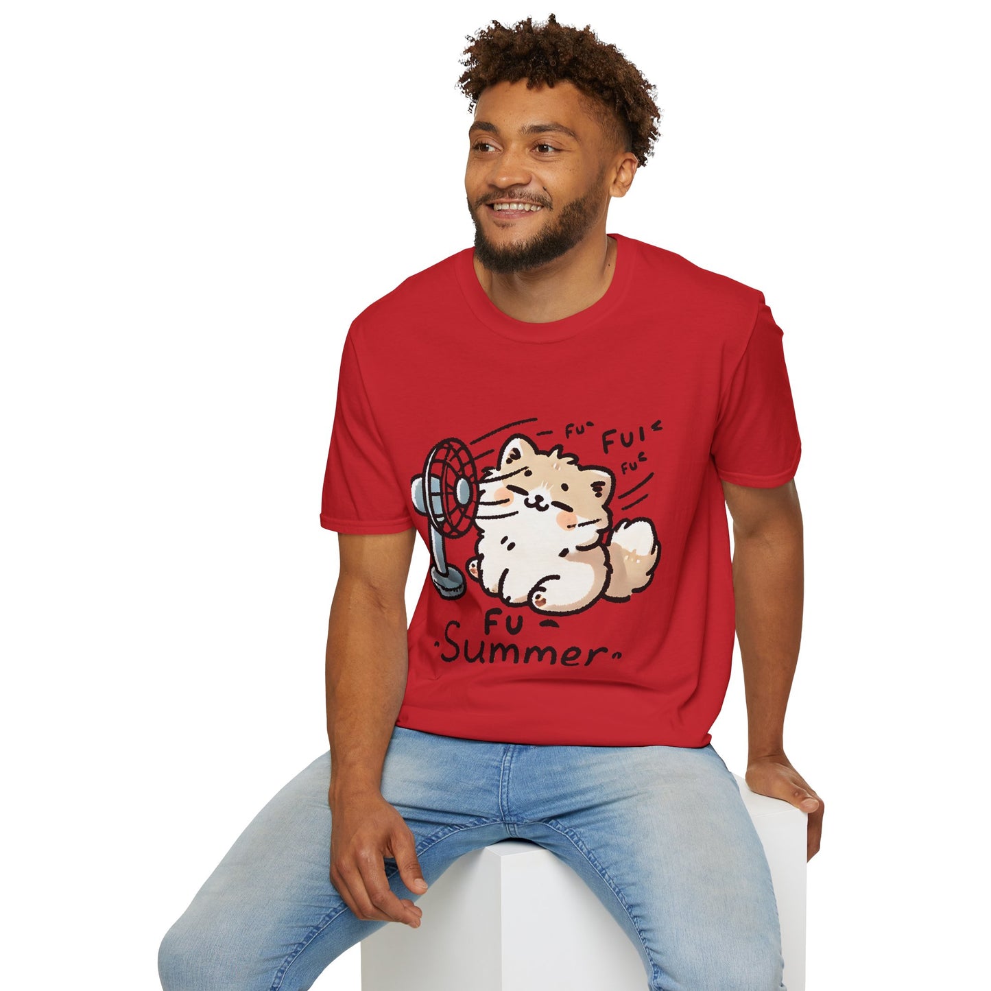 Funny Summer Shirt - Cute Fluffy Dog Cooling Off Tee (Fu Summer)
