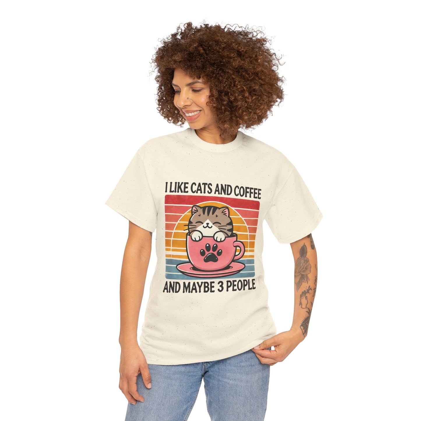 Cat & Coffee T-Shirt — "I Like Cats and Coffee and Maybe 3 People" Cute Vintage Tee