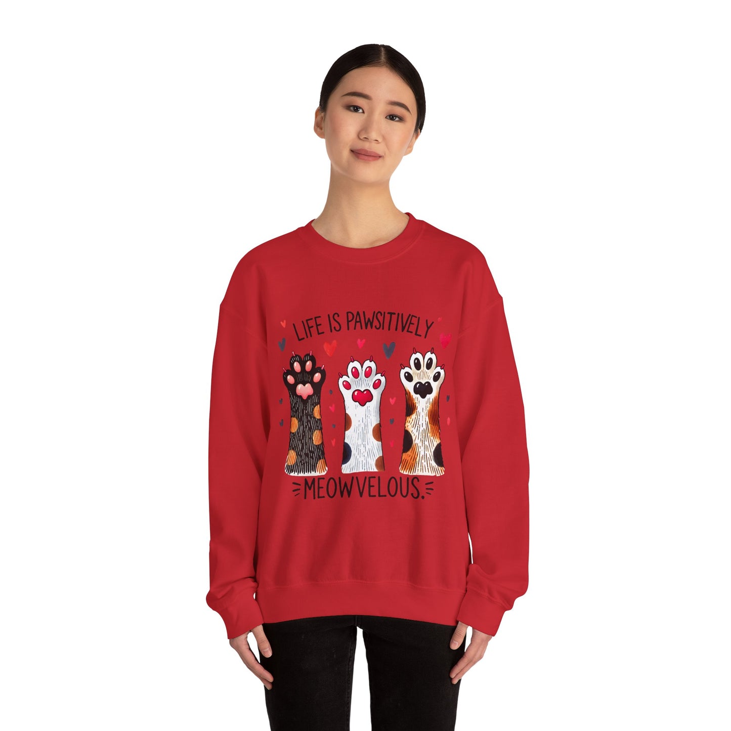 Cat Paw Sweatshirt – "Life Is Pawsitively Meowvelous" Cute Cat Lover Crewneck
