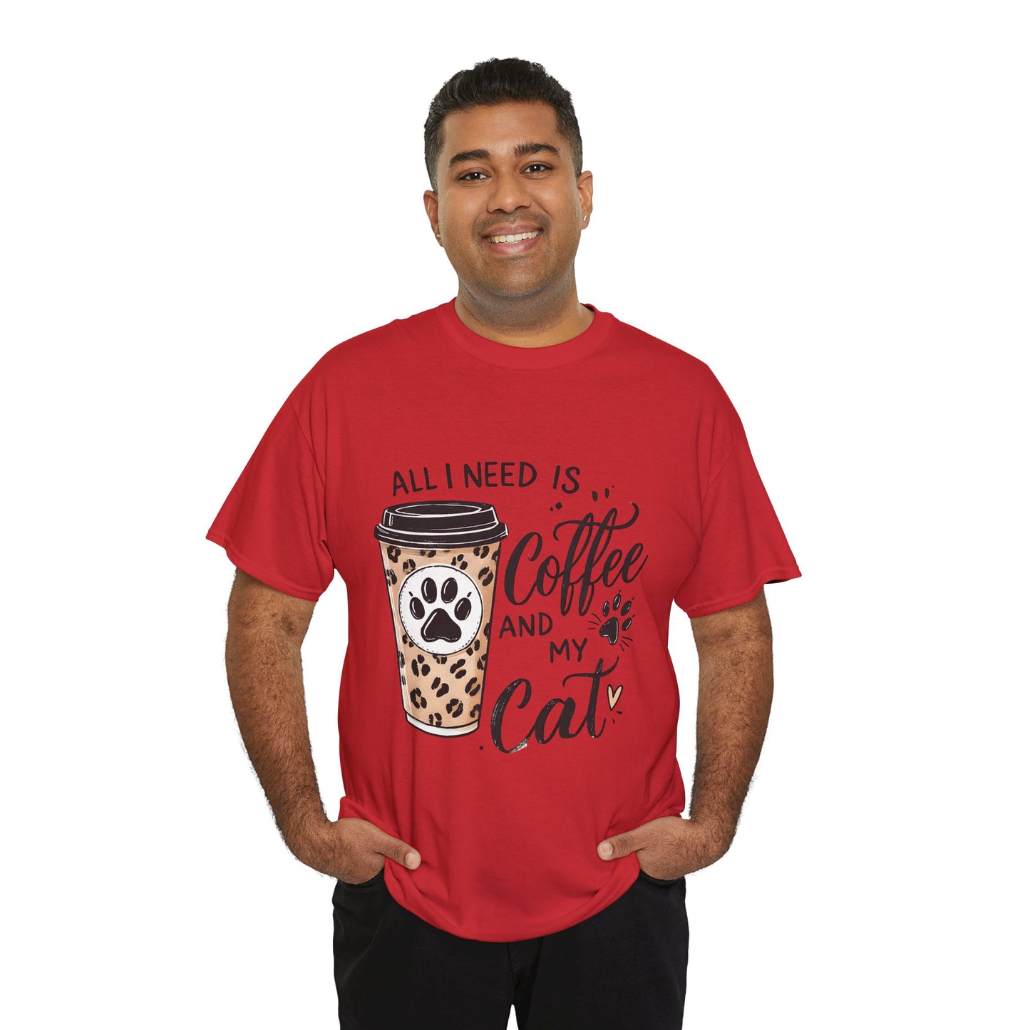 Coffee and My Cat T-Shirt — Leopard Coffee Cup Cat Paw Tee