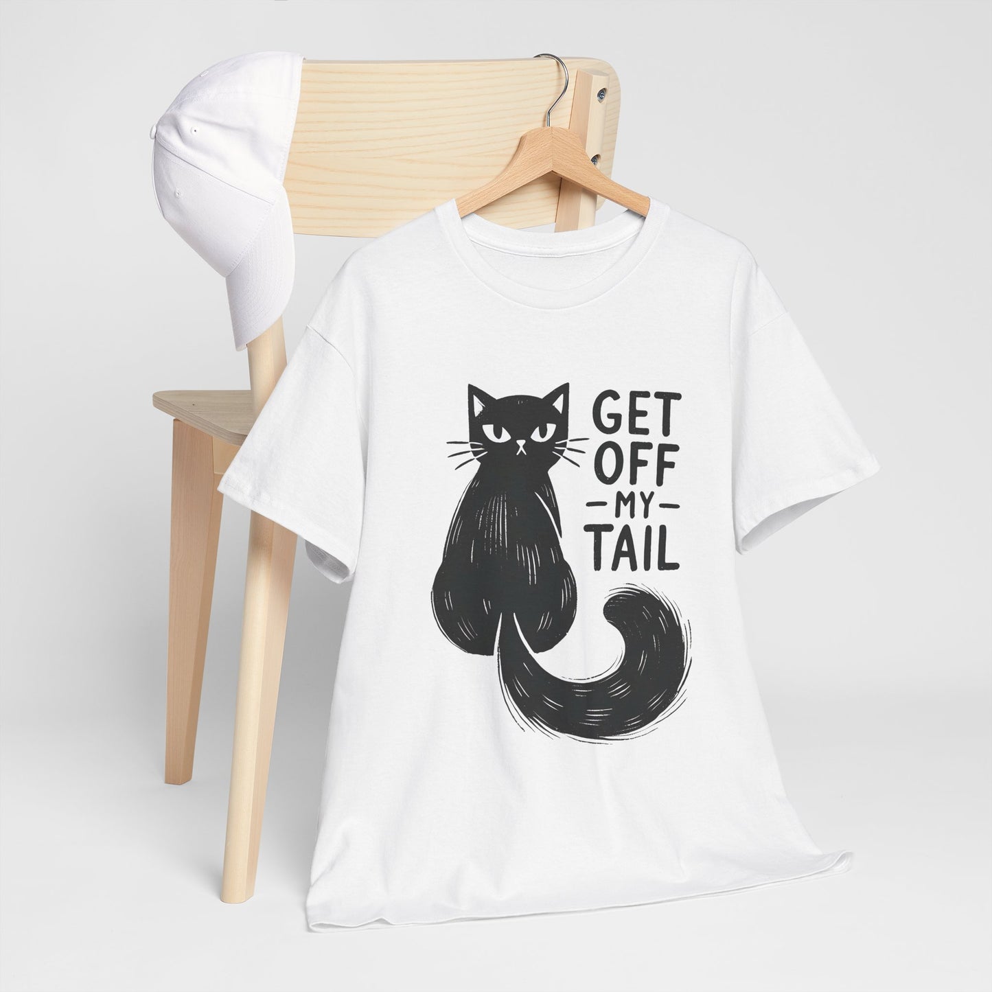 Cat T-Shirt — "Get Off My Tail" Funny Black Cat Tee