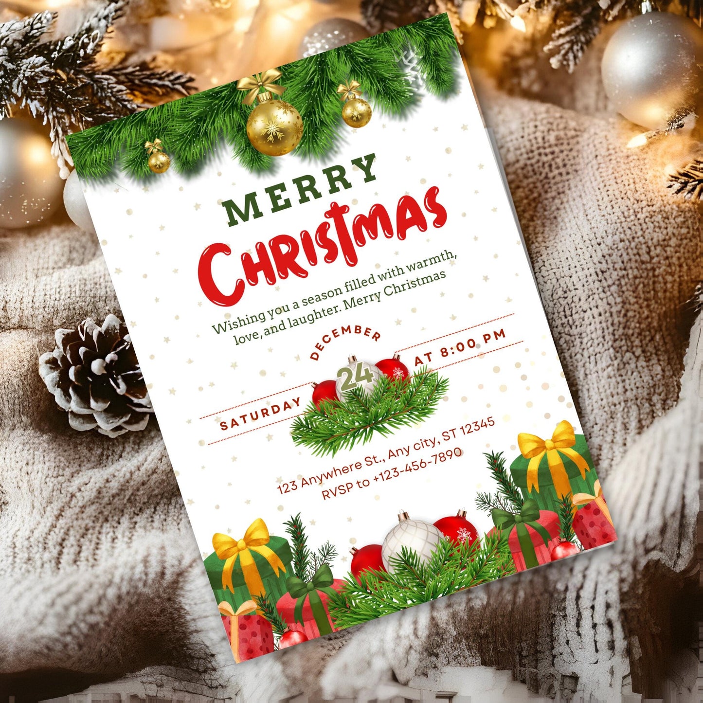 Invito alla festa di Natale: modello Canva modificabile (download digitale)