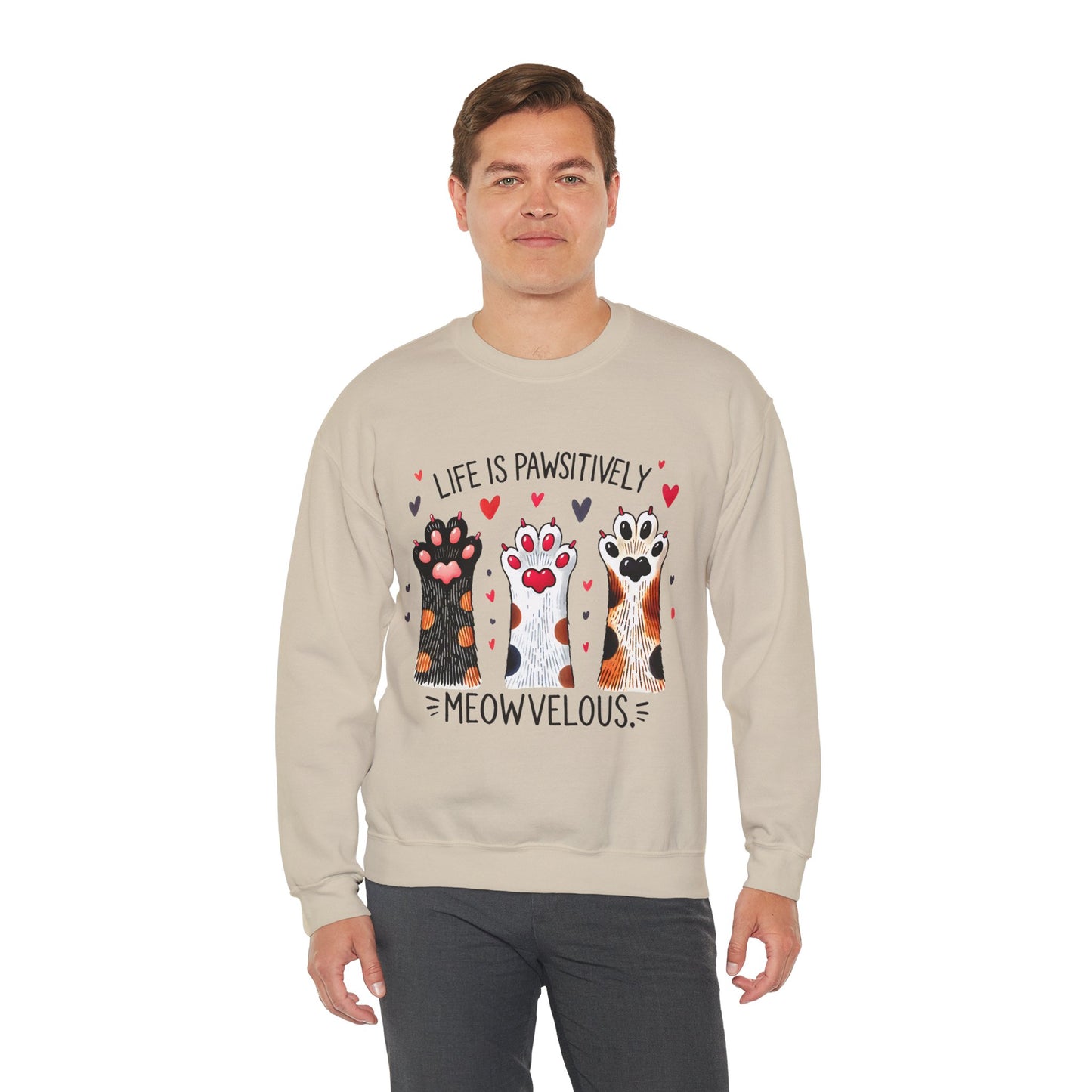 Cat Paw Sweatshirt – "Life Is Pawsitively Meowvelous" Cute Cat Lover Crewneck