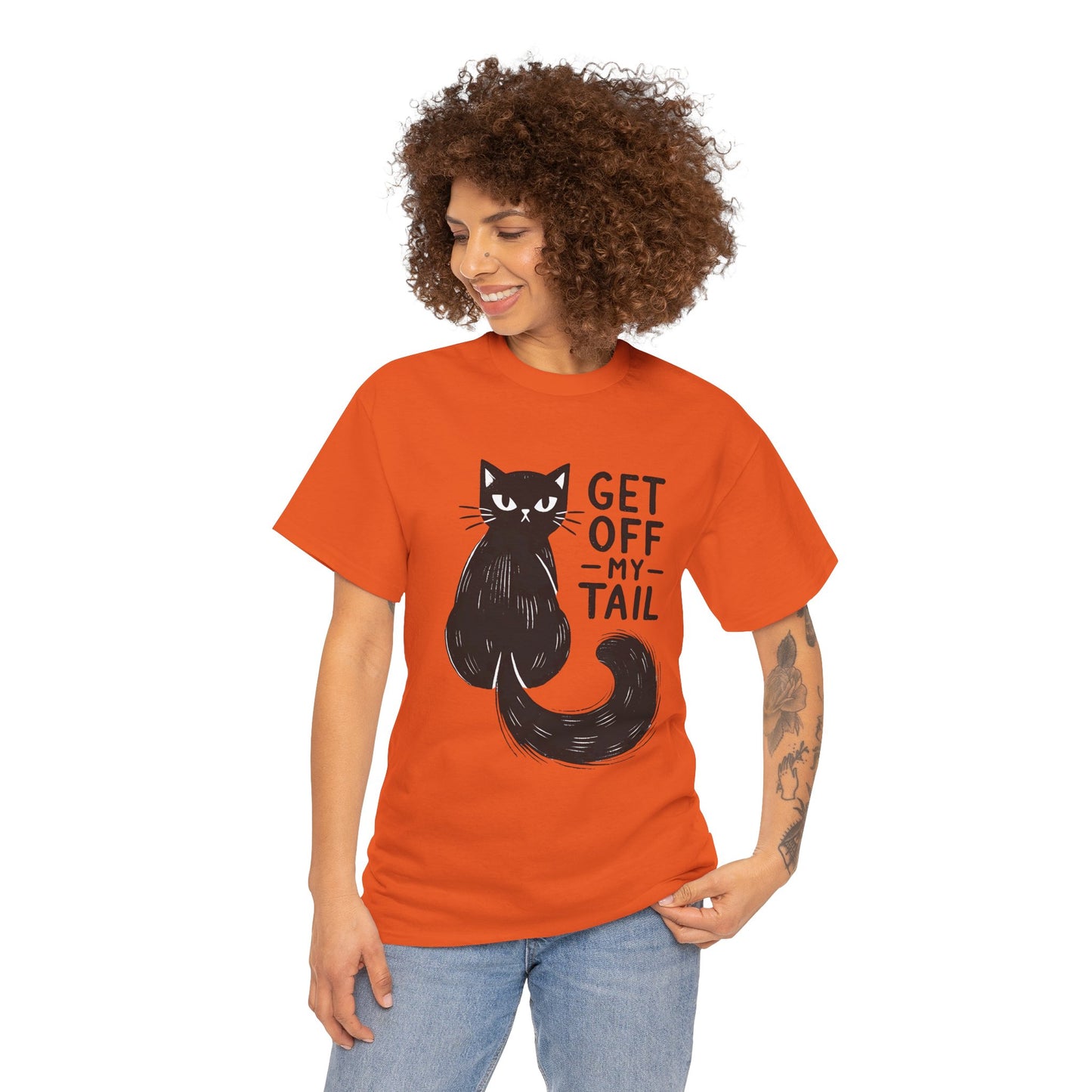 Cat T-Shirt — "Get Off My Tail" Funny Black Cat Tee