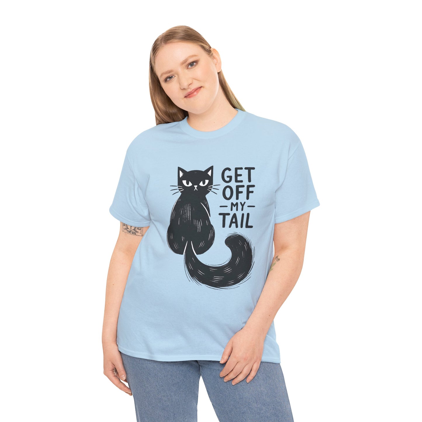 Cat T-Shirt — "Get Off My Tail" Funny Black Cat Tee