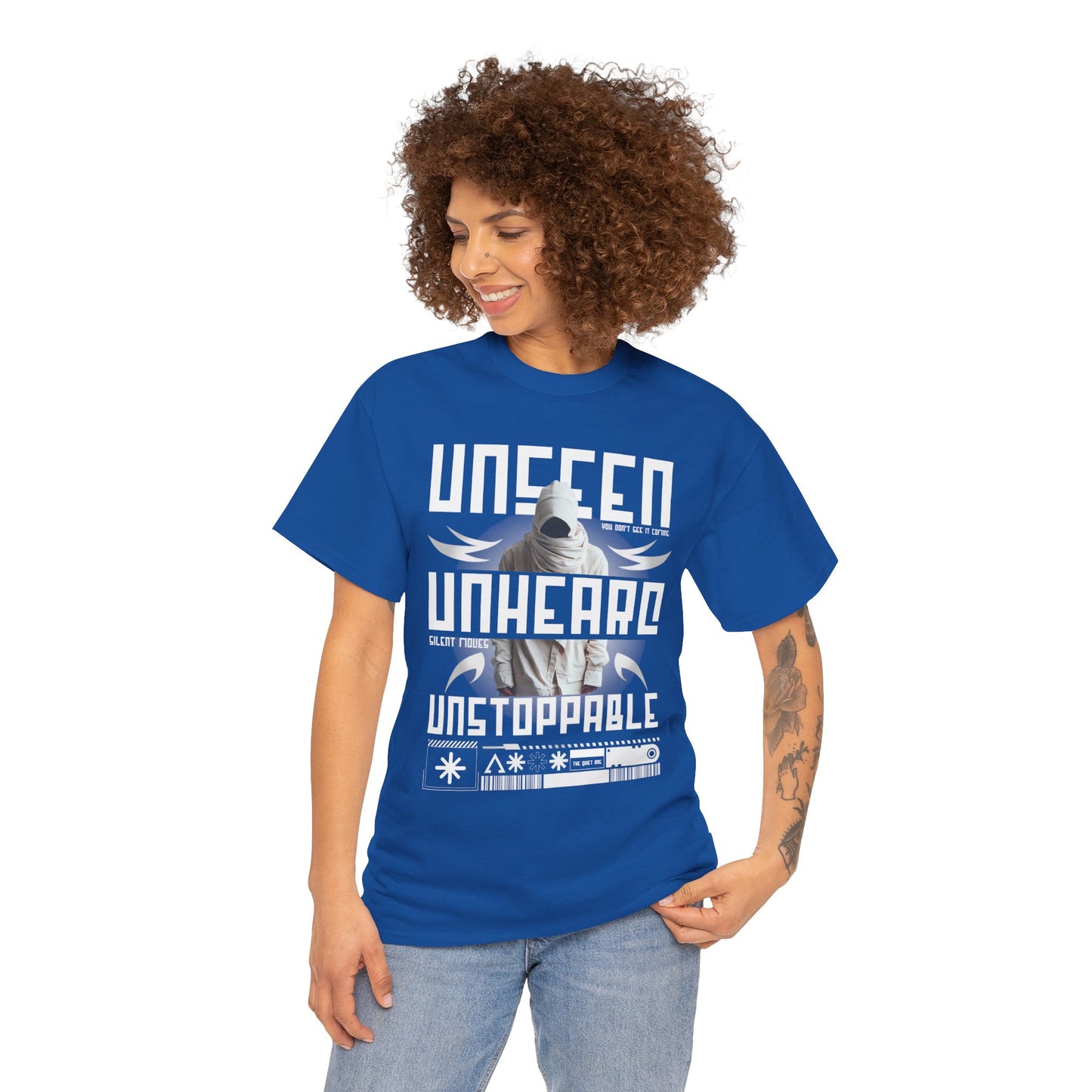 T-Shirt — "Unseen, Unheard, Unstoppable" Graphic Tee (Bold Futuristic Design)