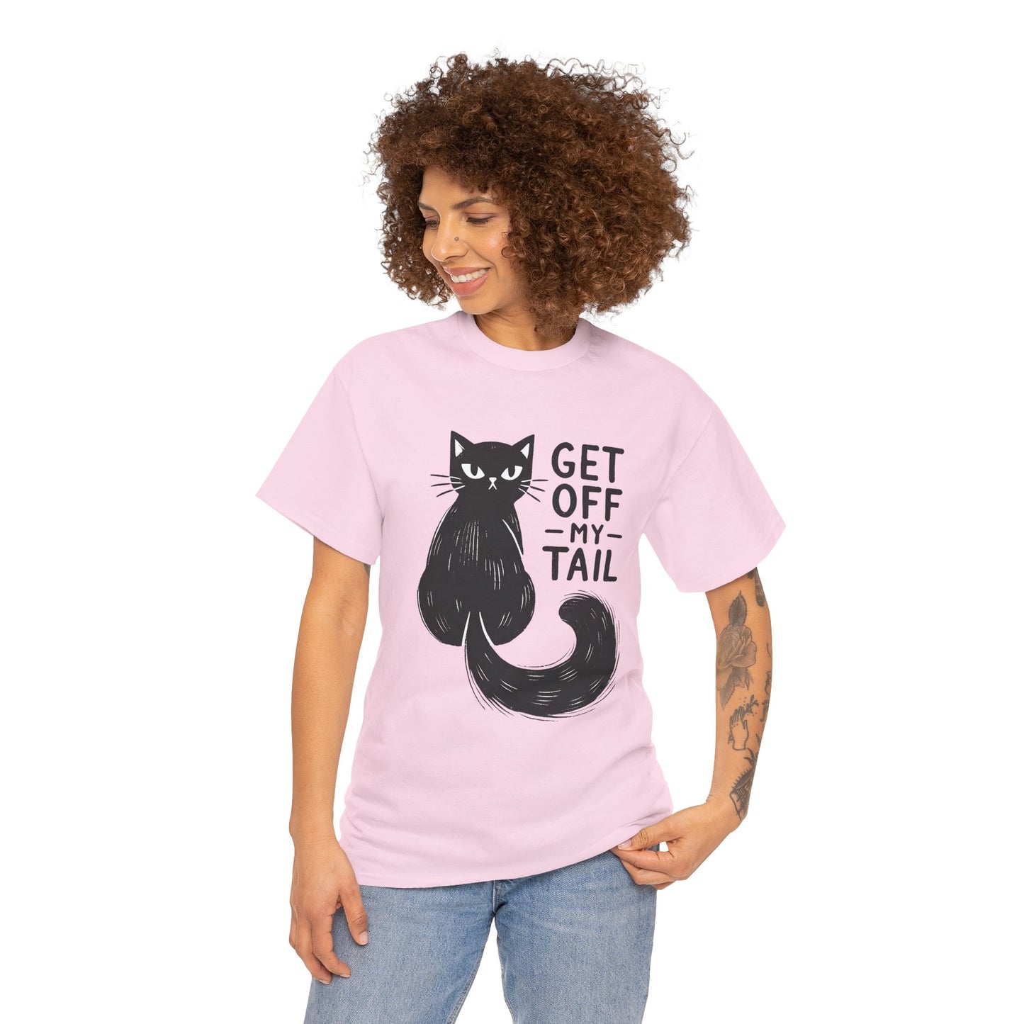 Cat T-Shirt — "Get Off My Tail" Funny Black Cat Tee